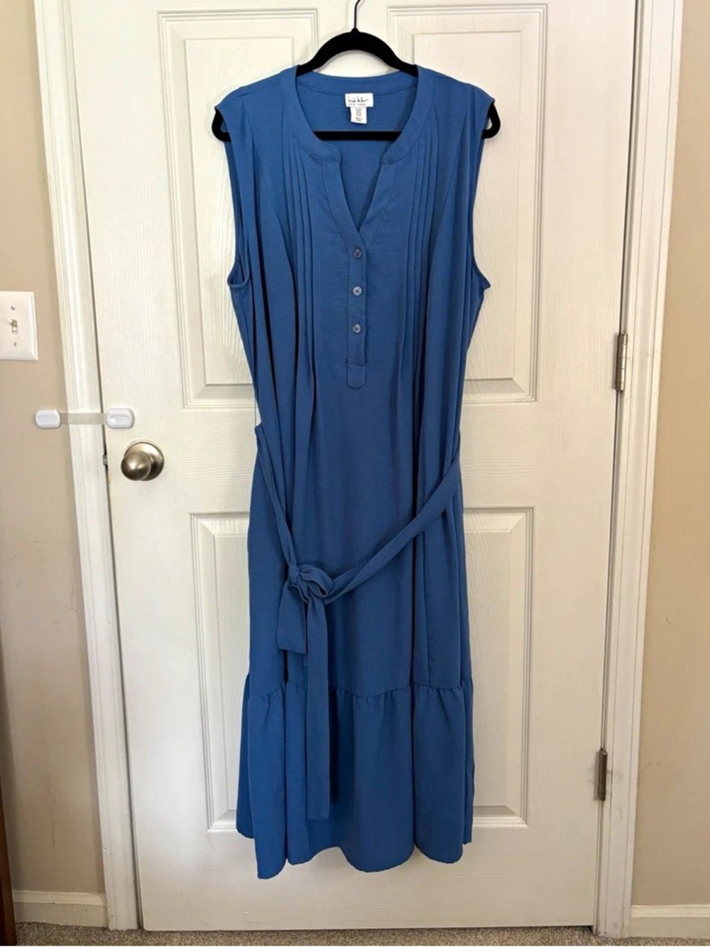 Rails Sleeveless Pintuck Midi Dress with Tie Waist in Dusty Blue